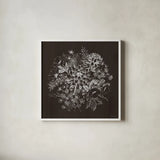 Flora Toile VIII Dark by Beth Grove. Shown in a crisp white glass frame for a clean and minimalist style. Available as an archival giclee rolled canvas, fine art paper, or poster print. SKU 92956a.