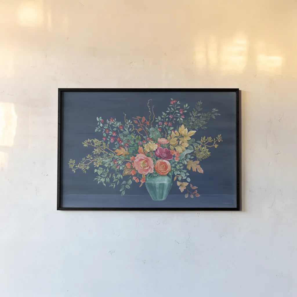 Floral Drama I by Beth Grove. shown as a paper print in a black flame. Available as a archival giclee rolled canvas, fine art paper, or poster print. SKU 80326i.