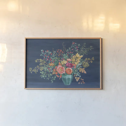 Floral Drama I by Beth Grove. shown as a paper print in a natural frame. Available as a archival giclee rolled canvas, fine art paper, or poster print. SKU 80326i.