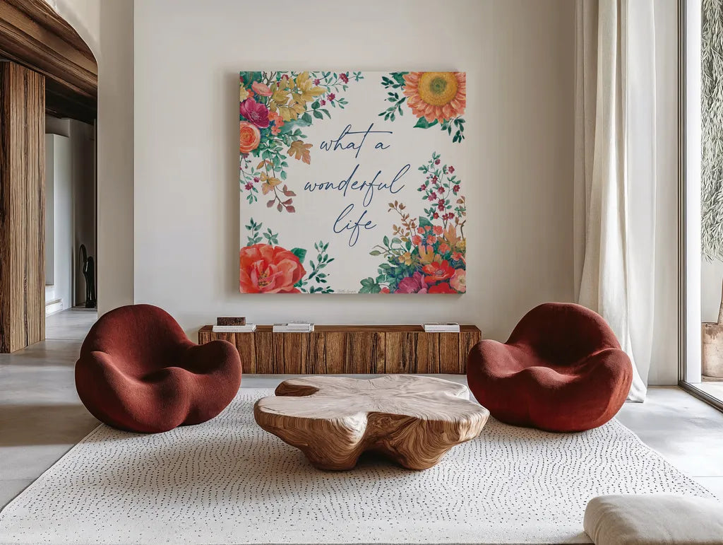 Floral Drama IV by Beth Grove. Shown as extra-large giant wall art in a modern living room. Available as an archival giclee rolled canvas, fine art paper, or poster print. SKU 80329a.
