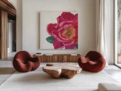 Floral Drama IX by Beth Grove. Shown as extra-large giant wall art in a modern living room. Available as an archival giclee rolled canvas, fine art paper, or poster print. SKU 80334a.