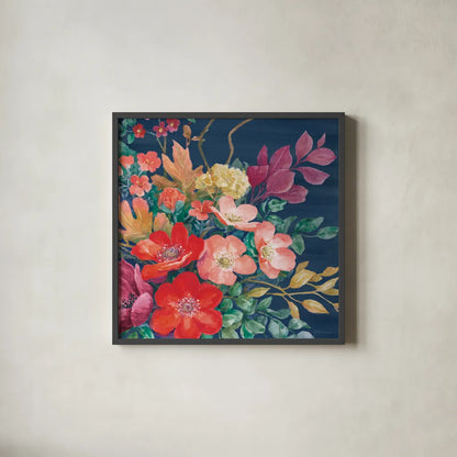 Floral Drama VI by Beth Grove. Shown in a sleek black glass frame for a contemporary gallery look. Available as an archival giclee rolled canvas, fine art paper, or poster print. SKU 80331a.
