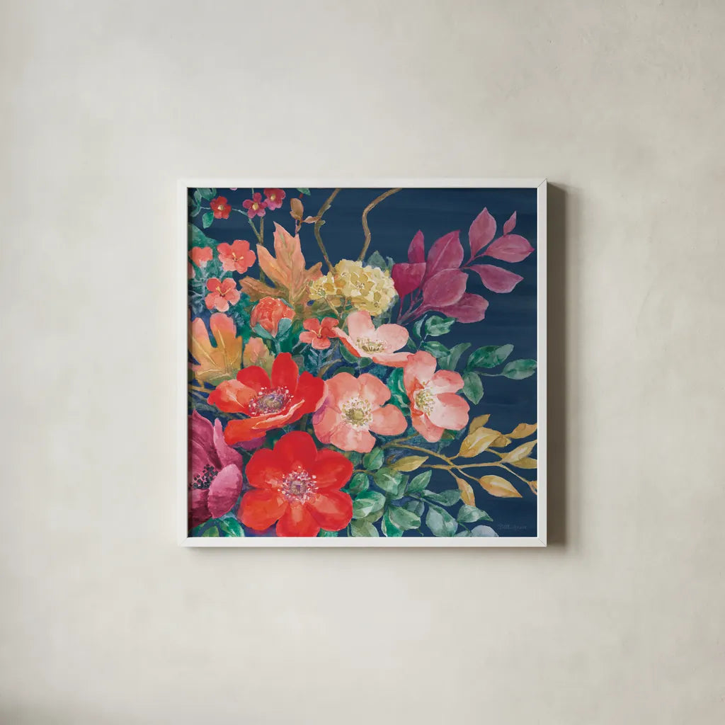 Floral Drama VI by Beth Grove. Shown in a crisp white glass frame for a clean and minimalist style. Available as an archival giclee rolled canvas, fine art paper, or poster print. SKU 80331a.