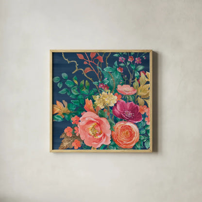 Floral Drama VII by Beth Grove. Shown in a natural wood glass frame for a timeless modern aesthetic. Available as an archival giclee rolled canvas, fine art paper, or poster print. SKU 80332a.