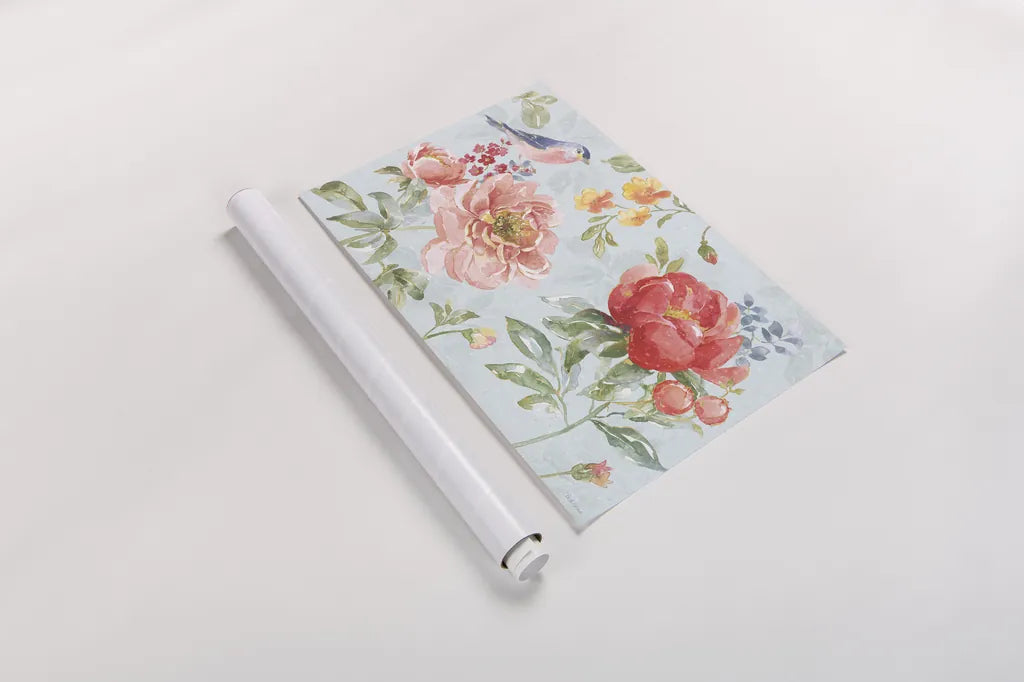 Floral Focus I Blue by Beth Grove. shown as a rolled paper print. Available as archival giclee rolled canvas, fine art paper, or poster print. SKU 62331i.