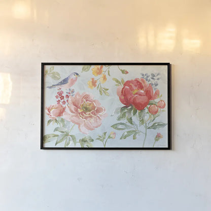 Floral Focus I Blue by Beth Grove. shown as a paper print in a black flame. Available as a archival giclee rolled canvas, fine art paper, or poster print. SKU 62331i.