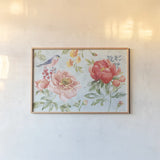 Floral Focus I Blue by Beth Grove. shown as a paper print in a natural frame. Available as a archival giclee rolled canvas, fine art paper, or poster print. SKU 62331i.