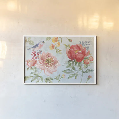 Floral Focus I Blue by Beth Grove. shown as a paper print in a white frame. Available as a archival giclee rolled canvas, fine art paper, or poster print. SKU 62331i.