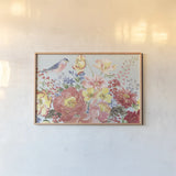 Floral Focus II Blue by Beth Grove. shown as a paper print in a natural frame. Available as a archival giclee rolled canvas, fine art paper, or poster print. SKU 62332i.