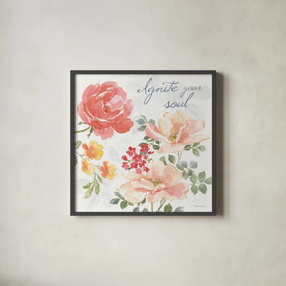 Floral Focus III by Beth Grove. Shown in a sleek black glass frame for a contemporary gallery look. Available as an archival giclee rolled canvas, fine art paper, or poster print. SKU 62324a.