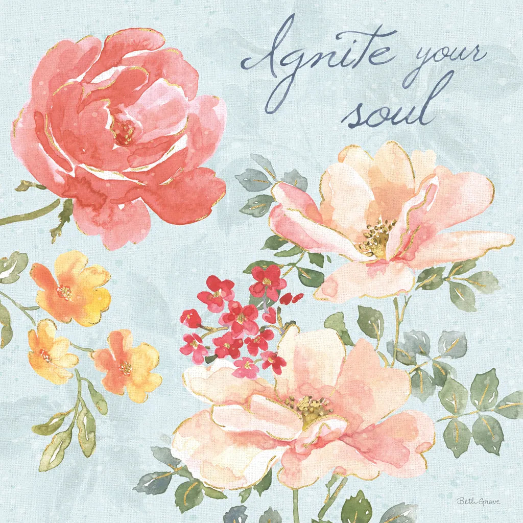 Floral Focus III Blue by Beth Grove. SKU 62333a. Archival Giclee Fine art print for wall decor.