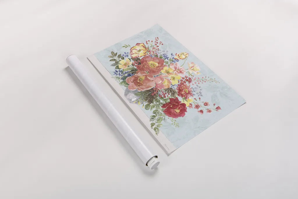 Floral Focus V Blue by Beth Grove. shown as a rolled paper print. Available as archival giclee rolled canvas, fine art paper, or poster print. SKU 62335i.