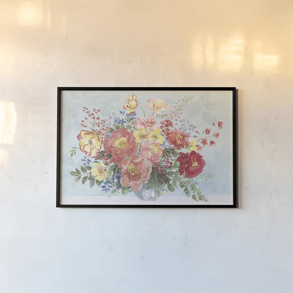 Floral Focus V Blue by Beth Grove. shown as a paper print in a black flame. Available as a archival giclee rolled canvas, fine art paper, or poster print. SKU 62335i.
