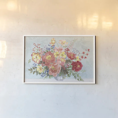 Floral Focus V Blue by Beth Grove. shown as a paper print in a white frame. Available as a archival giclee rolled canvas, fine art paper, or poster print. SKU 62335i.