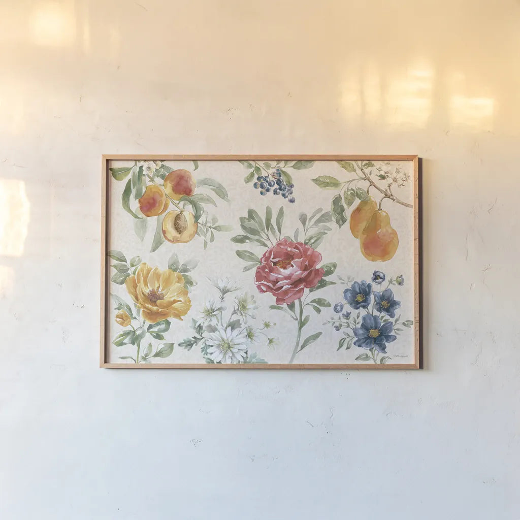 Floral Solitude I by Beth Grove. shown as a paper print in a natural frame. Available as a archival giclee rolled canvas, fine art paper, or poster print. SKU 67777i.