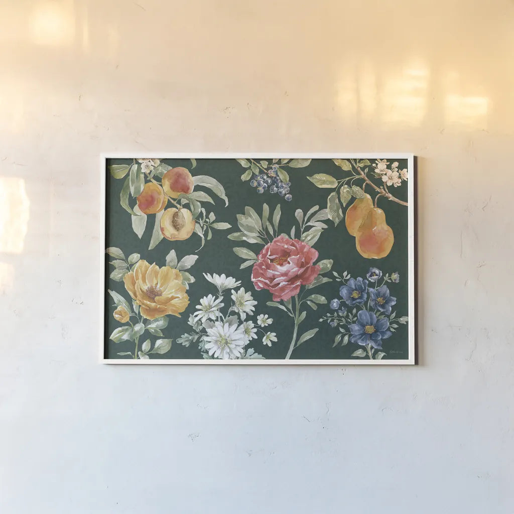 Floral Solitude I Dark by Beth Grove. shown as a paper print in a white frame. Available as a archival giclee rolled canvas, fine art paper, or poster print. SKU 67790i.