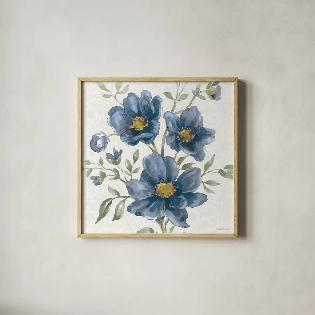 Floral Solitude VIII by Beth Grove. Shown in a natural wood glass frame for a timeless modern aesthetic. Available as an archival giclee rolled canvas, fine art paper, or poster print. SKU 67784a.