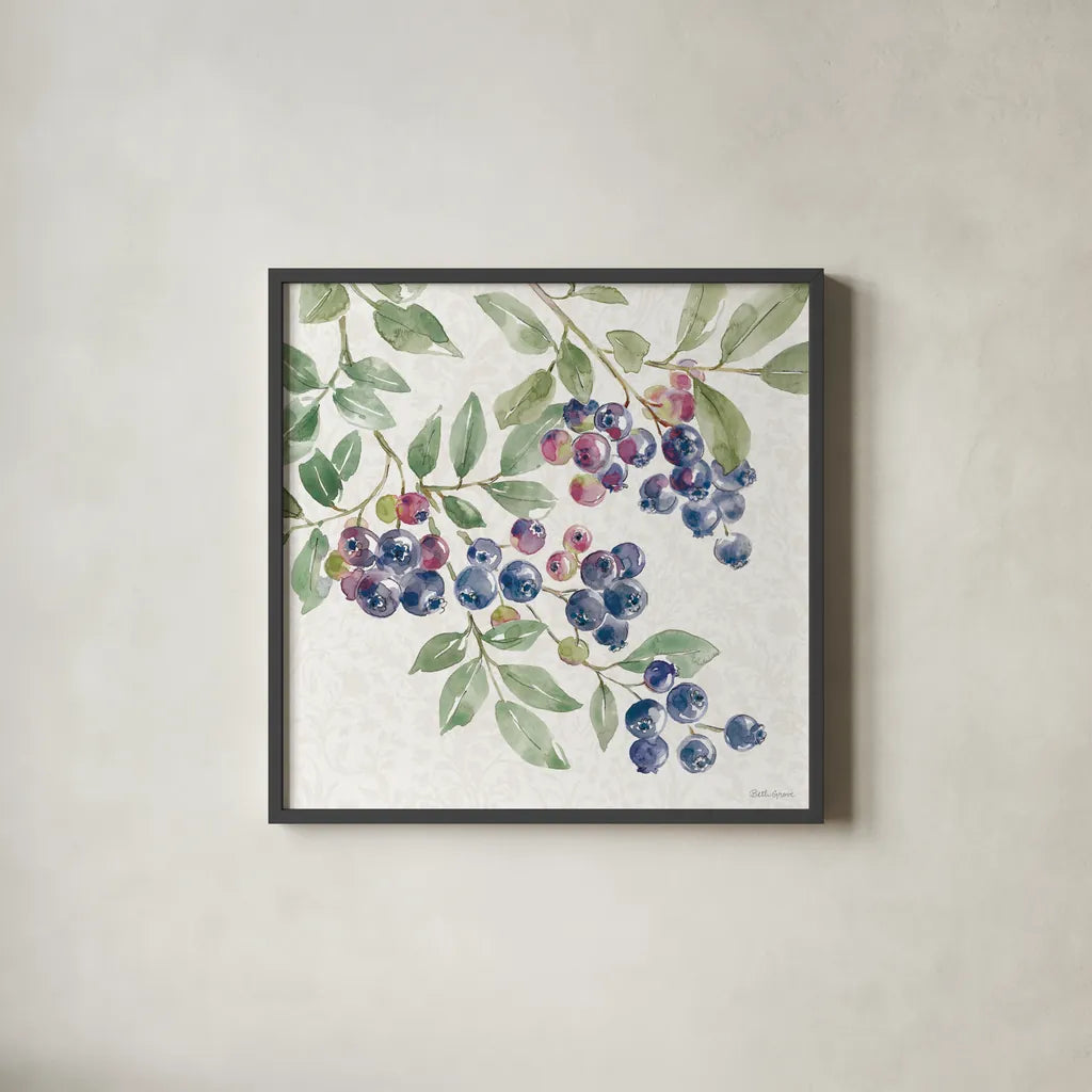 Floral Solitude X by Beth Grove. Shown in a sleek black glass frame for a contemporary gallery look. Available as an archival giclee rolled canvas, fine art paper, or poster print. SKU 67786a.