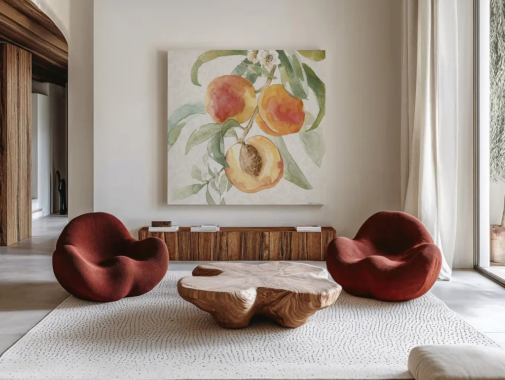 Floral Solitude XIII by Beth Grove. Shown as extra-large giant wall art in a modern living room. Available as an archival giclee rolled canvas, fine art paper, or poster print. SKU 67789a.