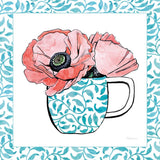 Floral Teacup II Vine Border by Beth Grove. SKU 33845a. Archival Giclee Fine art print for wall decor.