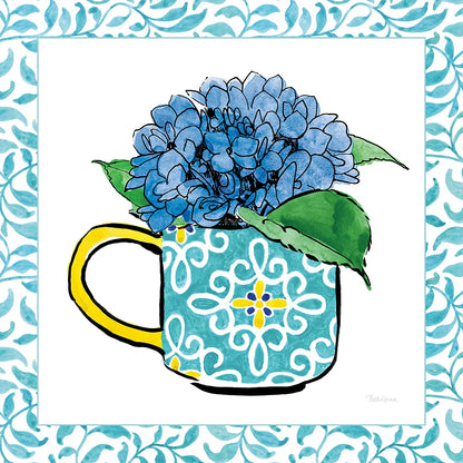Floral Teacup III Vine Border by Beth Grove. SKU 33846a. Archival Giclee Fine art print for wall decor.