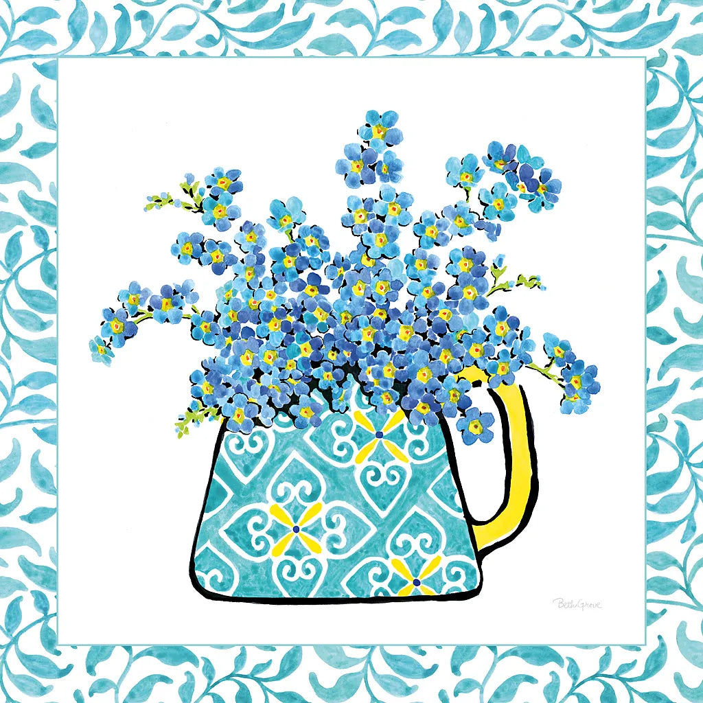 Floral Teacup IV Vine Border by Beth Grove. SKU 33847a. Archival Giclee Fine art print for wall decor.