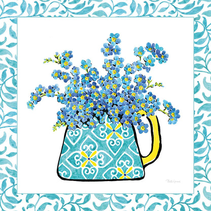 Floral Teacup IV Vine Border by Beth Grove. SKU 33847a. Archival Giclee Fine art print for wall decor.