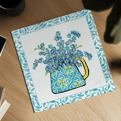 Floral Teacup IV Vine Border by Beth Grove. Shown as a detailed flat fine art print, highlighting archival giclee quality. Available as an archival giclee rolled canvas, fine art paper, or poster print. SKU 33847a.