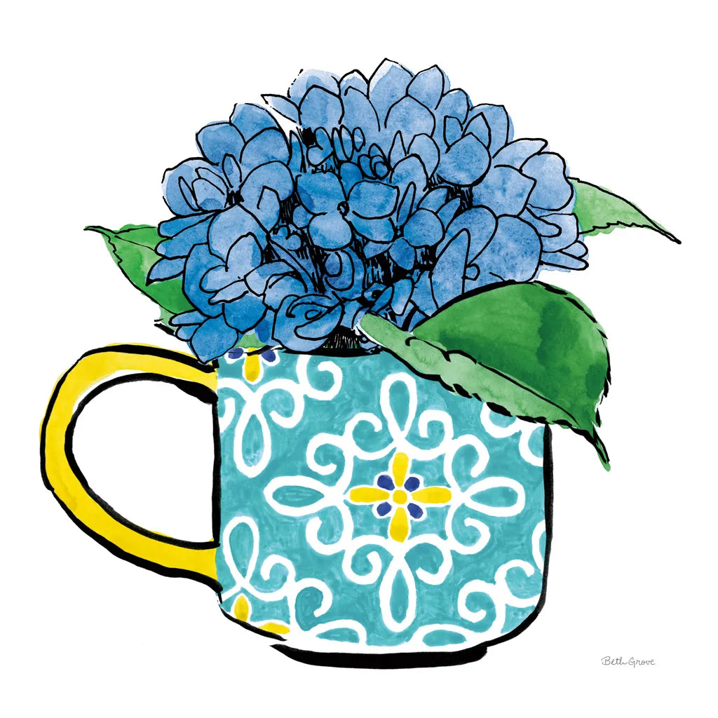 Floral Teacups III by Beth Grove. SKU 32789a. Archival Giclee Fine art print for wall decor.