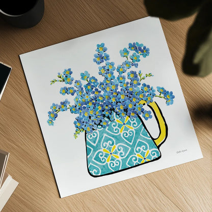 Floral Teacups IV by Beth Grove. Shown as a detailed flat fine art print, highlighting archival giclee quality. Available as an archival giclee rolled canvas, fine art paper, or poster print. SKU 32790a.