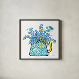 Floral Teacups IV by Beth Grove. Shown in a sleek black glass frame for a contemporary gallery look. Available as an archival giclee rolled canvas, fine art paper, or poster print. SKU 32790a.
