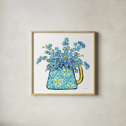Floral Teacups IV by Beth Grove. Shown in a natural wood glass frame for a timeless modern aesthetic. Available as an archival giclee rolled canvas, fine art paper, or poster print. SKU 32790a.