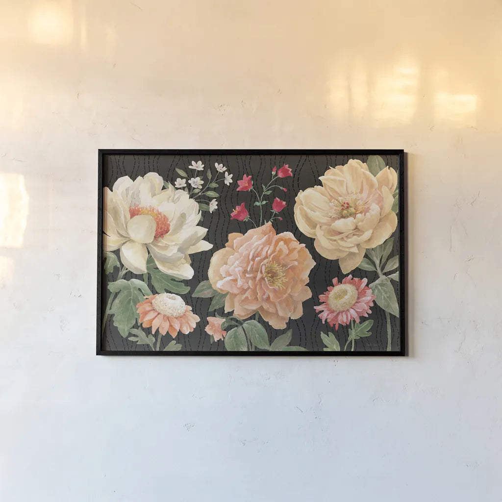Flower Show I by Beth Grove. shown as a paper print in a black flame. Available as a archival giclee rolled canvas, fine art paper, or poster print. SKU 87006i.