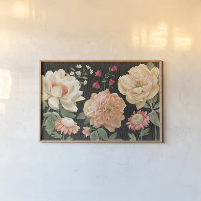 Flower Show I by Beth Grove. shown as a paper print in a natural frame. Available as a archival giclee rolled canvas, fine art paper, or poster print. SKU 87006i.