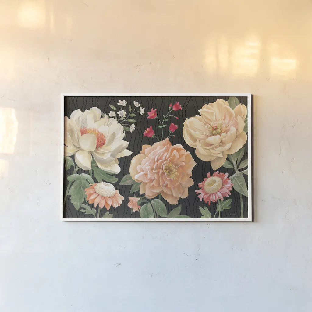 Flower Show I by Beth Grove. shown as a paper print in a white frame. Available as a archival giclee rolled canvas, fine art paper, or poster print. SKU 87006i.