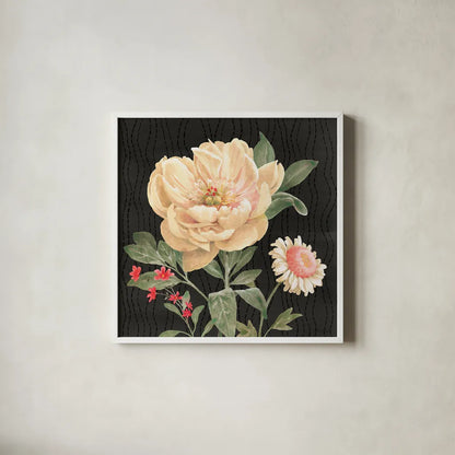 Flower Show III by Beth Grove. Shown in a crisp white glass frame for a clean and minimalist style. Available as an archival giclee rolled canvas, fine art paper, or poster print. SKU 87008a.