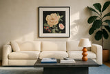Flower Show III by Beth Grove. Displayed in a glass frame with matte in a clean modern living room. Available as an archival giclee rolled canvas, fine art paper, or poster print. SKU 87008a.