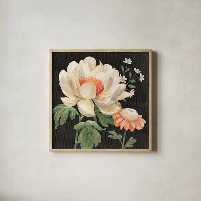 Flower Show IV by Beth Grove. Shown in a natural wood glass frame for a timeless modern aesthetic. Available as an archival giclee rolled canvas, fine art paper, or poster print. SKU 87009a.
