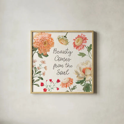 Flower Show IX by Beth Grove. Shown in a natural wood glass frame for a timeless modern aesthetic. Available as an archival giclee rolled canvas, fine art paper, or poster print. SKU 87014a.