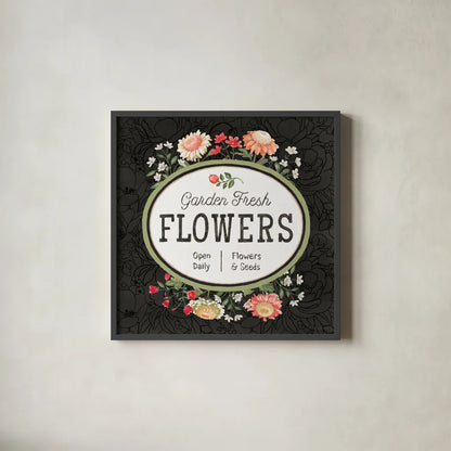 Flower Show VI by Beth Grove. Shown in a sleek black glass frame for a contemporary gallery look. Available as an archival giclee rolled canvas, fine art paper, or poster print. SKU 87011a.