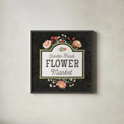 Flower Show VII by Beth Grove. Shown in a sleek black glass frame for a contemporary gallery look. Available as an archival giclee rolled canvas, fine art paper, or poster print. SKU 87012a.