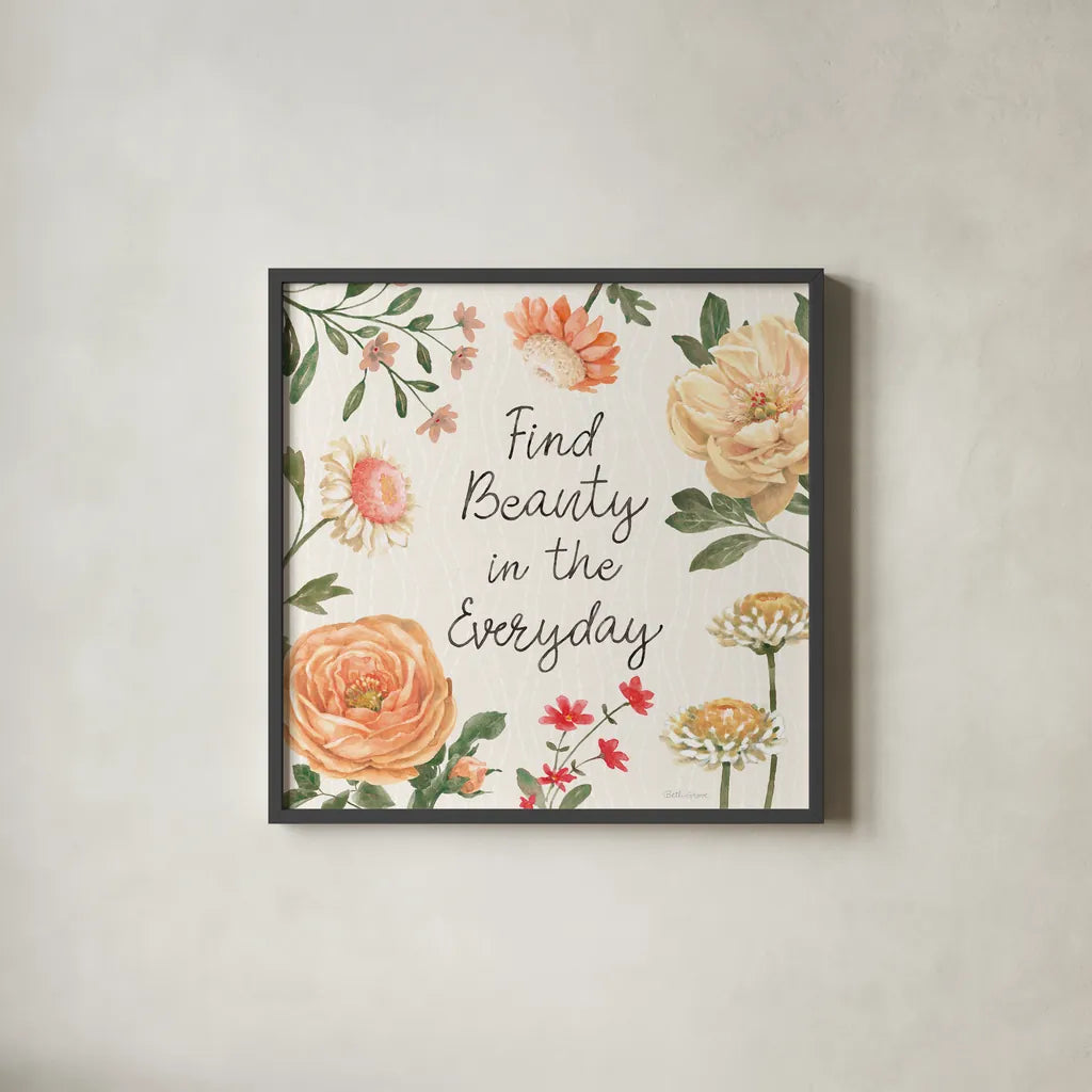 Flower Show VIII by Beth Grove. Shown in a sleek black glass frame for a contemporary gallery look. Available as an archival giclee rolled canvas, fine art paper, or poster print. SKU 87013a.