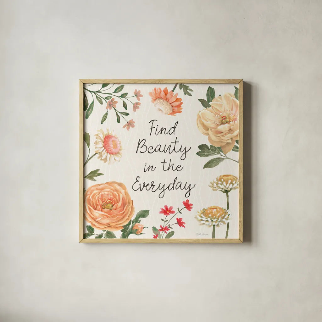 Flower Show VIII by Beth Grove. Shown in a natural wood glass frame for a timeless modern aesthetic. Available as an archival giclee rolled canvas, fine art paper, or poster print. SKU 87013a.