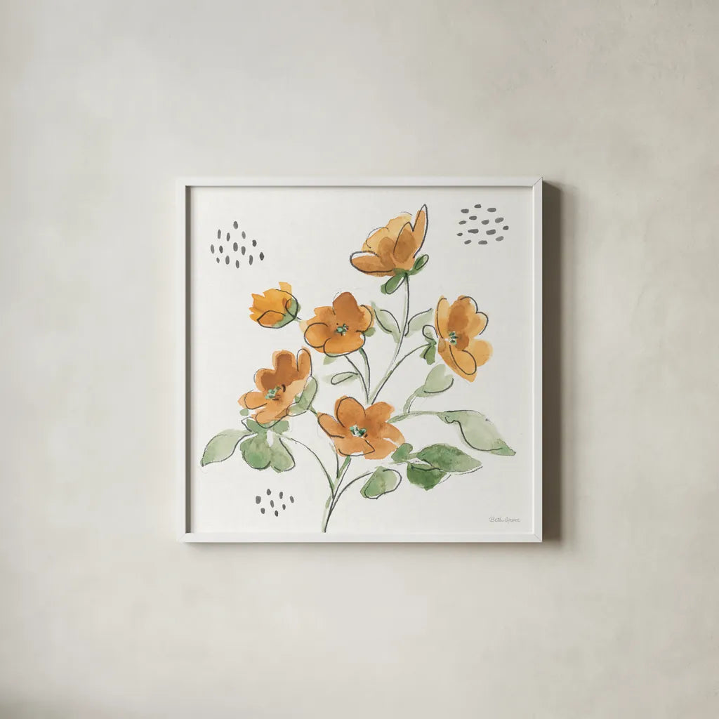 Fluid Petals IX by Beth Grove. Shown in a crisp white glass frame for a clean and minimalist style. Available as an archival giclee rolled canvas, fine art paper, or poster print. SKU 89736a.