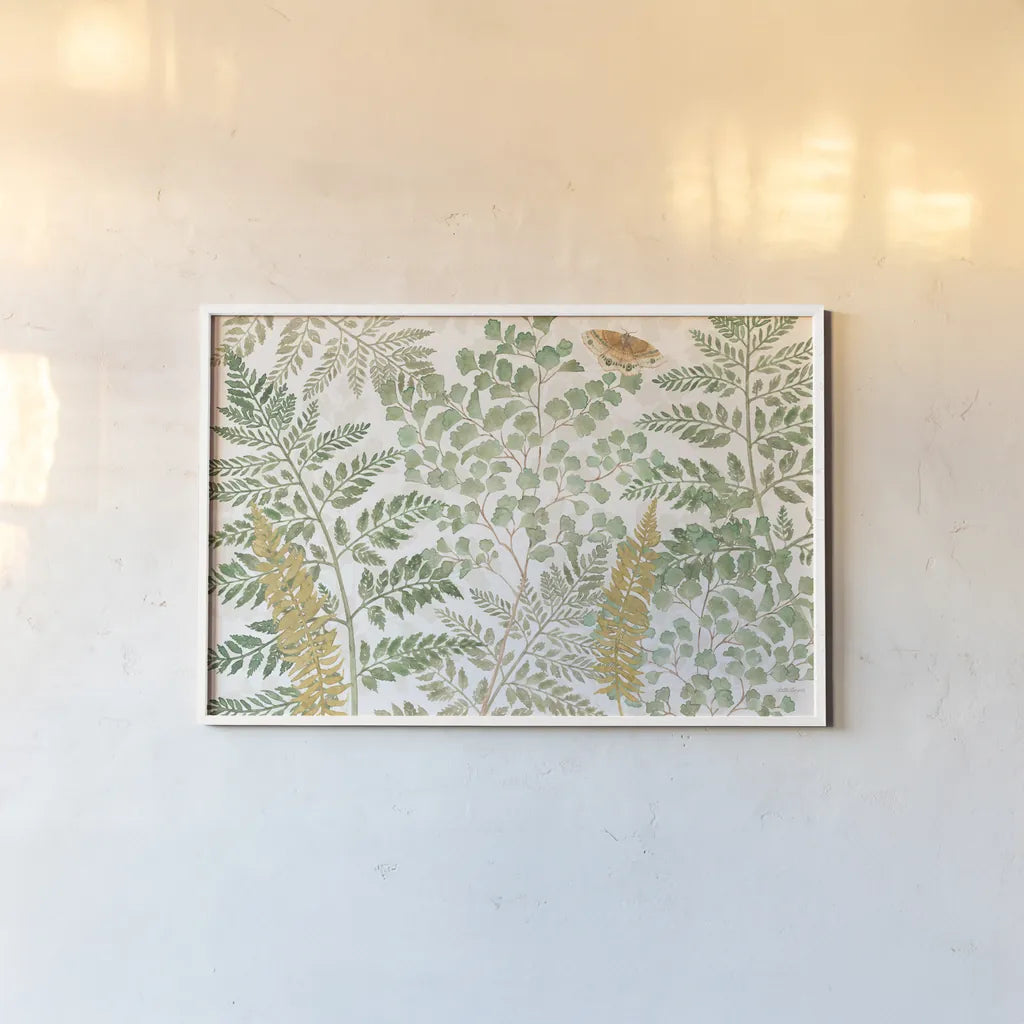 Forest Finds I by Beth Grove. shown as a paper print in a white frame. Available as a archival giclee rolled canvas, fine art paper, or poster print. SKU 83147i.