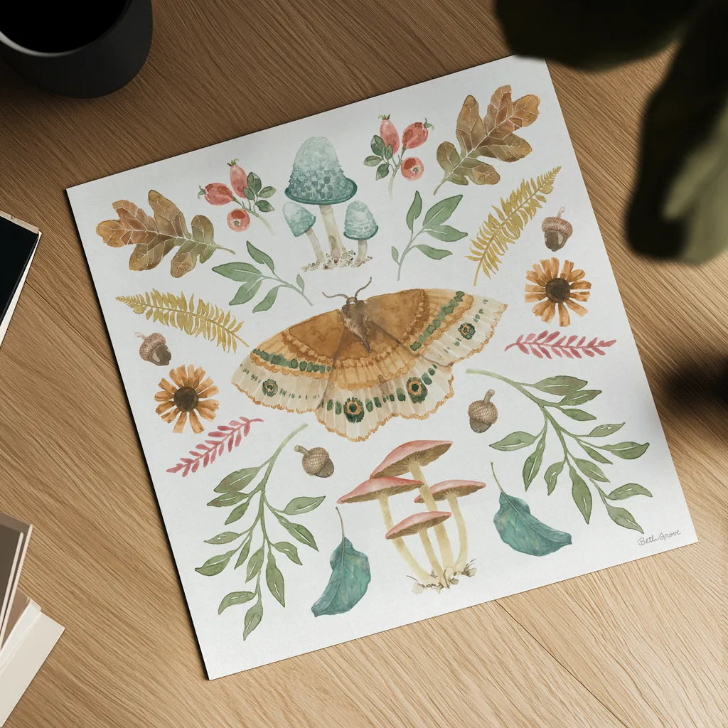 Forest Finds II by Beth Grove. Shown as a detailed flat fine art print, highlighting archival giclee quality. Available as an archival giclee rolled canvas, fine art paper, or poster print. SKU 83148a.