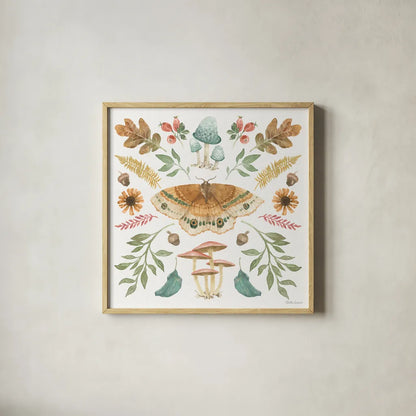 Forest Finds II by Beth Grove. Shown in a natural wood glass frame for a timeless modern aesthetic. Available as an archival giclee rolled canvas, fine art paper, or poster print. SKU 83148a.