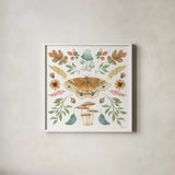 Forest Finds II by Beth Grove. Shown in a crisp white glass frame for a clean and minimalist style. Available as an archival giclee rolled canvas, fine art paper, or poster print. SKU 83148a.
