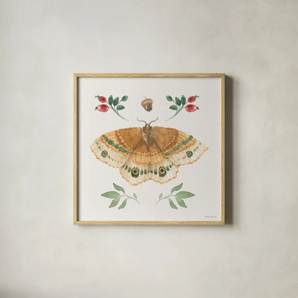 Forest Finds II by Beth Grove. Shown in a natural wood glass frame for a timeless modern aesthetic. Available as an archival giclee rolled canvas, fine art paper, or poster print. SKU 90826a.