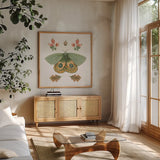 Forest Finds III by Beth Grove. Shown in a natural wood frame in a cozy modern living room. Available as an archival giclee rolled canvas, fine art paper, or poster print. SKU 90827a.